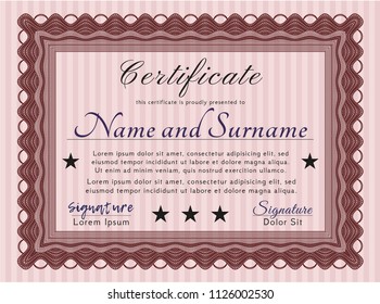 Red Diploma template. With linear background. Beauty design. Detailed. 