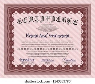 Red Diploma template. With linear background. Modern design. Vector illustration. 