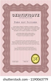 Red Diploma template. With linear background. Detailed. Good design. 