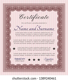 Red Diploma template. With linear background. Vector illustration. Beauty design. 