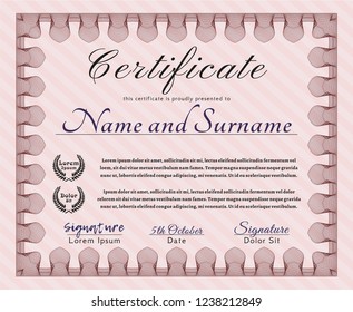 Red Diploma template. Money design. Detailed. With background. 