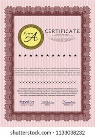Red Diploma template. Money Pattern design. Detailed. With guilloche pattern. 