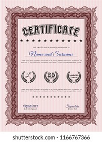 Red Diploma template. Money Pattern. With guilloche pattern. Detailed. 