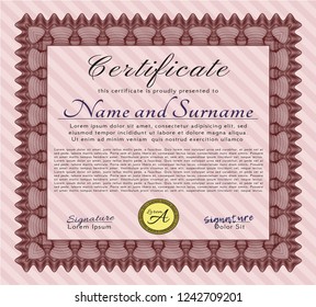 Red Diploma template. Perfect design. With guilloche pattern and background. Detailed. 