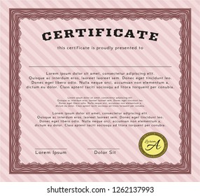 Red Diploma template. Perfect design. Detailed. With complex linear background. 