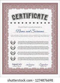 Red Diploma template. With quality background. Detailed. Cordial design. 