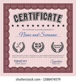 Red Diploma template. With quality background. Vector illustration. Artistry design. 