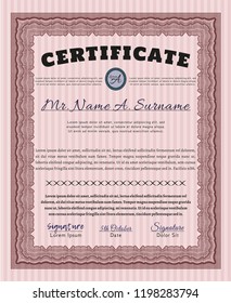 Red Diploma template. Retro design. With complex linear background. Detailed. 