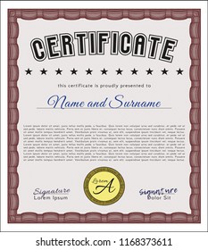 Red Diploma template. Vector illustration. Printer friendly. Sophisticated design. 