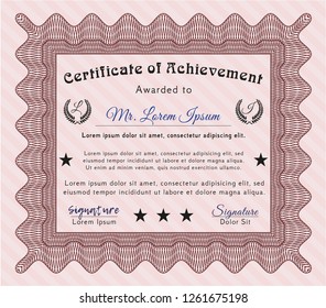 Red Diploma template. Vector illustration. With complex background. Money style design. 