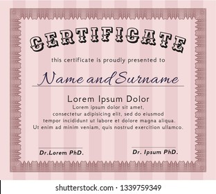 Red Diploma template. Vector illustration. With great quality guilloche pattern. Money style design. 