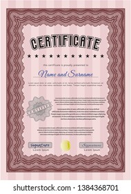 Red Diploma template. Vector illustration. With complex linear background. Artistry design. 