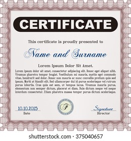 Red Diploma template. Vector illustration. With complex background. Excellent design. 