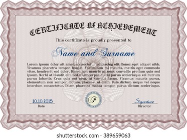 Red Diploma template. Vector illustration. With complex background. Excellent design. 