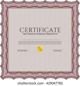 Red Diploma template. Vector illustration. With complex background. Lovely design. 