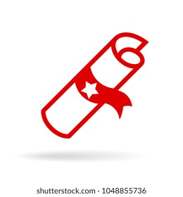 Red diploma vector icon isolated on white background