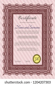 Red Diploma. Vector illustration. With complex linear background. Modern design. 