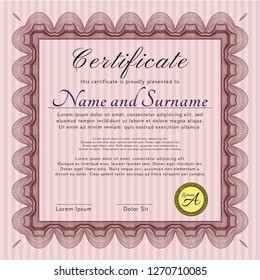 Red Diploma. Vector illustration. With great quality guilloche pattern. Beauty design. 