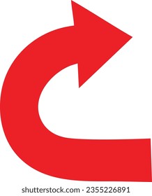 Red direction arrow on a white background