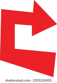 Red direction arrow on a white background
