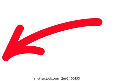 Red directional arrow graphic, arching shape indicating leftward direction, isolated against a clean white background.