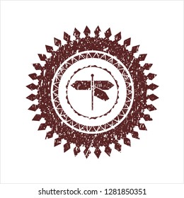 Red directions sign icon inside distressed rubber stamp with grunge texture