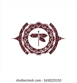 Red directions sign icon inside distressed rubber stamp with grunge texture