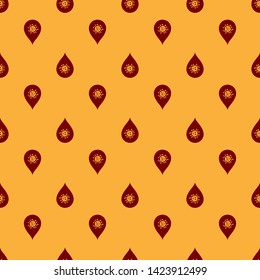 Red Dirty water drop icon isolated seamless pattern on brown background. Bacteria and germs, microorganism disease, cell cancer, microbe, virus, fungi.  Vector Illustration
