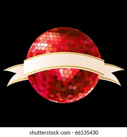 Red disco ball with ribbon for text