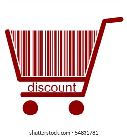 red discount BARCODE Shopping basket, Isolated over background and groups, vector ILLUSTRATION