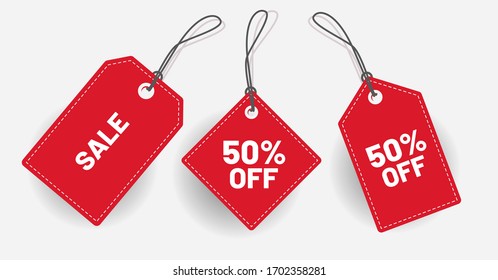 Red discount label with various shape - Vector