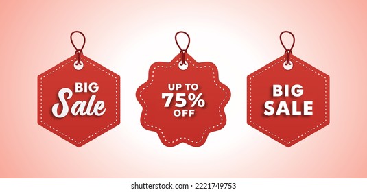 Red discount label with various shape, Price tag - Vector