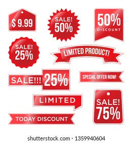 RED DISCOUNT PACK DESIGN PROMO, Sale Discount Banner. Discount offer price tag. Special offer sale red label. Vector Modern Sticker Illustration. Isolated Background - Vector