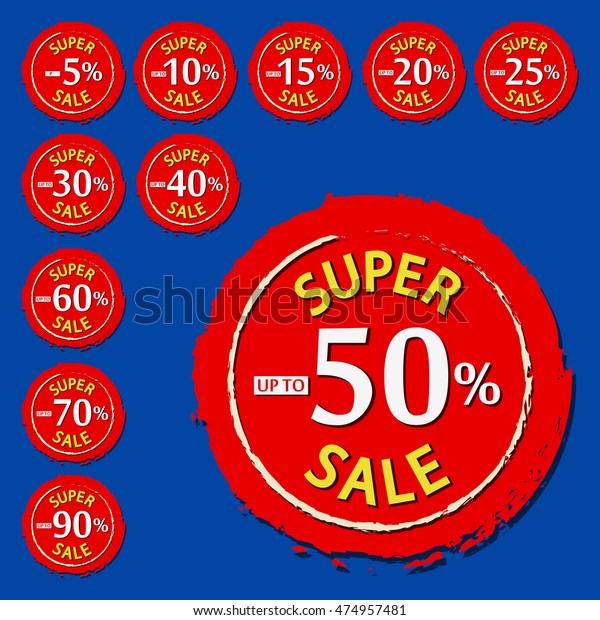 Red Discount Percentage Stamp Set Super Stock Vector (Royalty Free