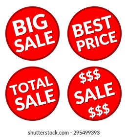 Red discount price tags over white background. Set of red sale stickers and labels. Collection of sale discount banners. Vector illustration