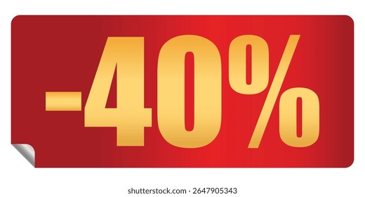 Adesivo de desconto vermelho 40 por cento de redução de preço isolado no fundo branco. Elemento de design, emblema, emblema, adesivo para promoção. Compre agora. Ilustração vetorial