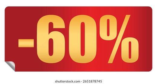Red discount sticker 60 percent off price reduction isolated on white background. Design element, emblem, badge, sticker for promotion. Buy now. Vector illustration