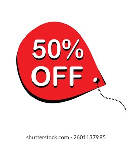 Red Discount Tag With 50% Off on White Background
