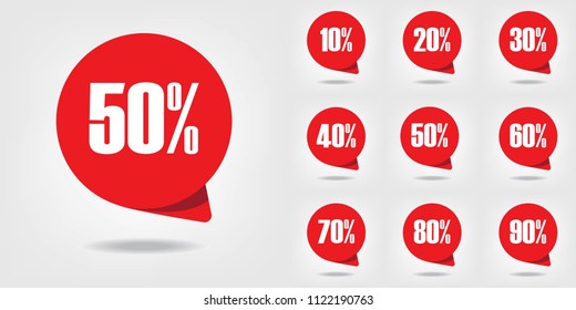 Red Discount Tag Set. Bubble, Cloud, Offer Price Label. Discount Sticker set. Vector Illustration. 