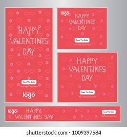 Red Discount Valentine Day Web Banner Set Vector Design Template