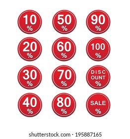 red discount vector circle badges with numbers and percents