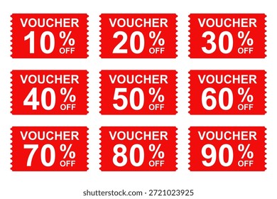 Red discount voucher set icon, Gift voucher icon, template set. Flat vector illustration design.