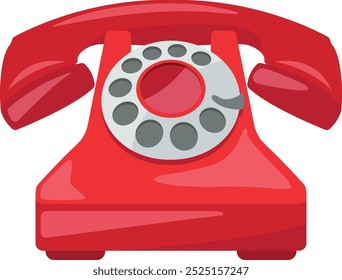 Red disk phone. Retro technology cartoon symbol