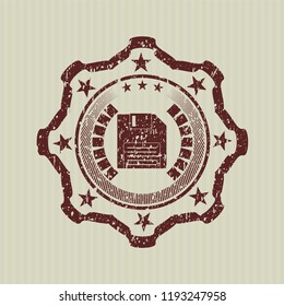 Red diskette icon inside distress grunge seal