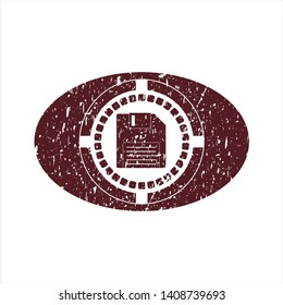 Red diskette icon inside distress rubber seal