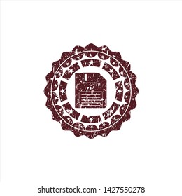 Red diskette icon inside rubber grunge texture seal