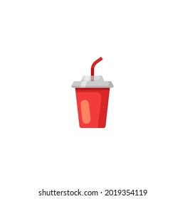 Red disposable cup with drinking straw vector illustration. Isolated on white background