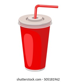 Red disposable cup with drinking straw