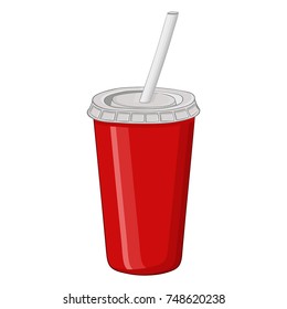 Red disposable cup with drinking straw. Vector illustration