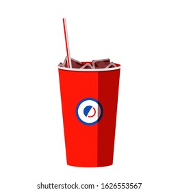 Red disposable cup in flat style. Drinking straw. Coffee plastic cup isolated on white background. Fast food drink. Vector illustration 